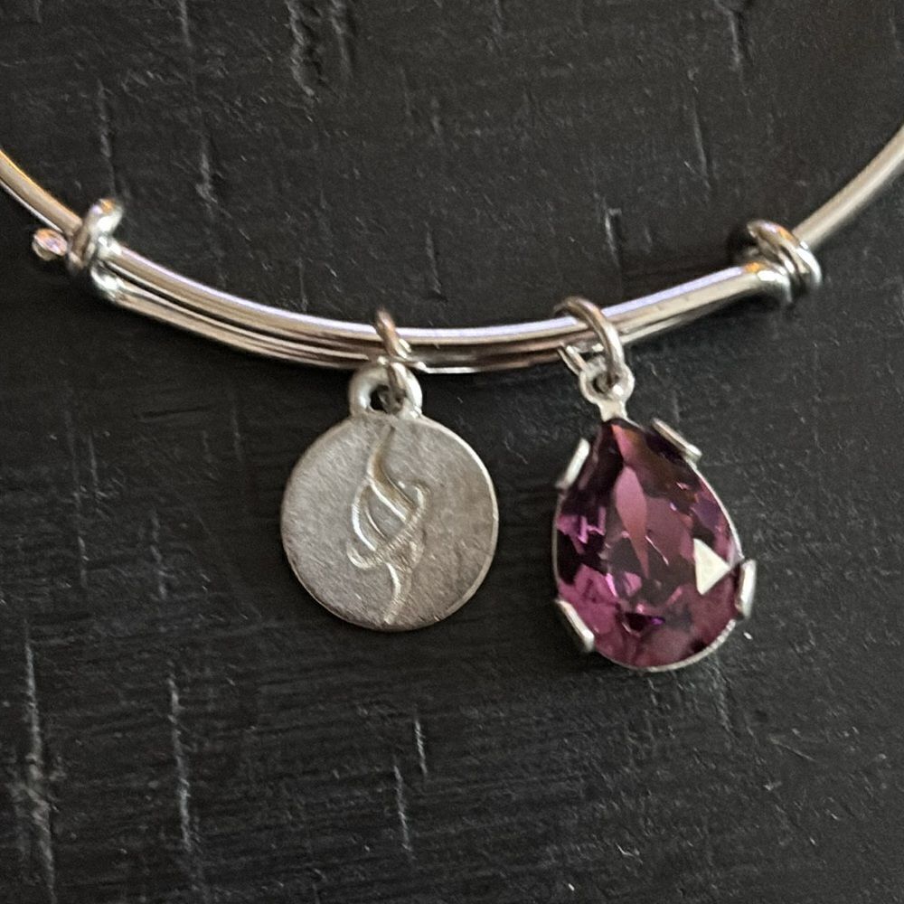 Stefanie Somers Signed Purple Crystal Bangle Charm Bracelet
